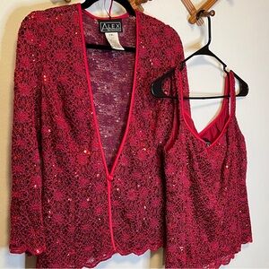 2 Piece Set Alex Evenings Scarlet Red Lace Ensemble